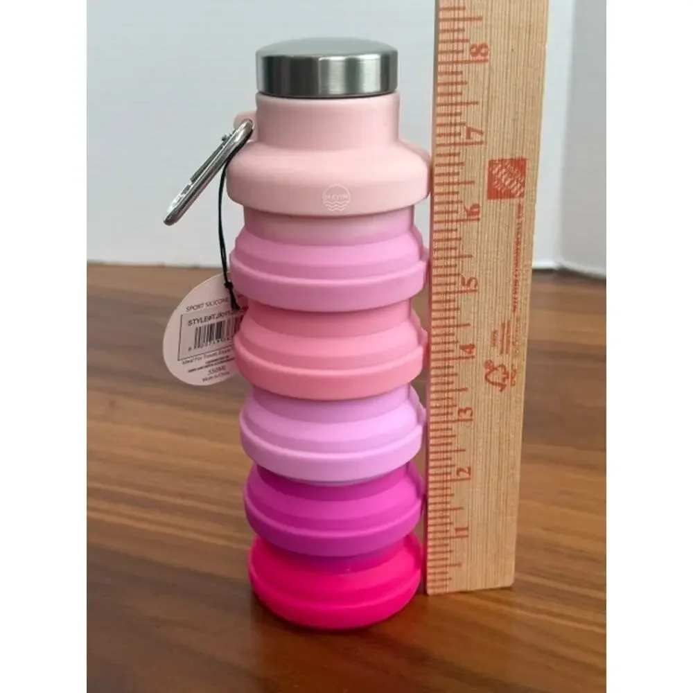 Mayim Collapsible Caribiner 17oz Silicone Water Bottle Rainbow Pink Collectible
